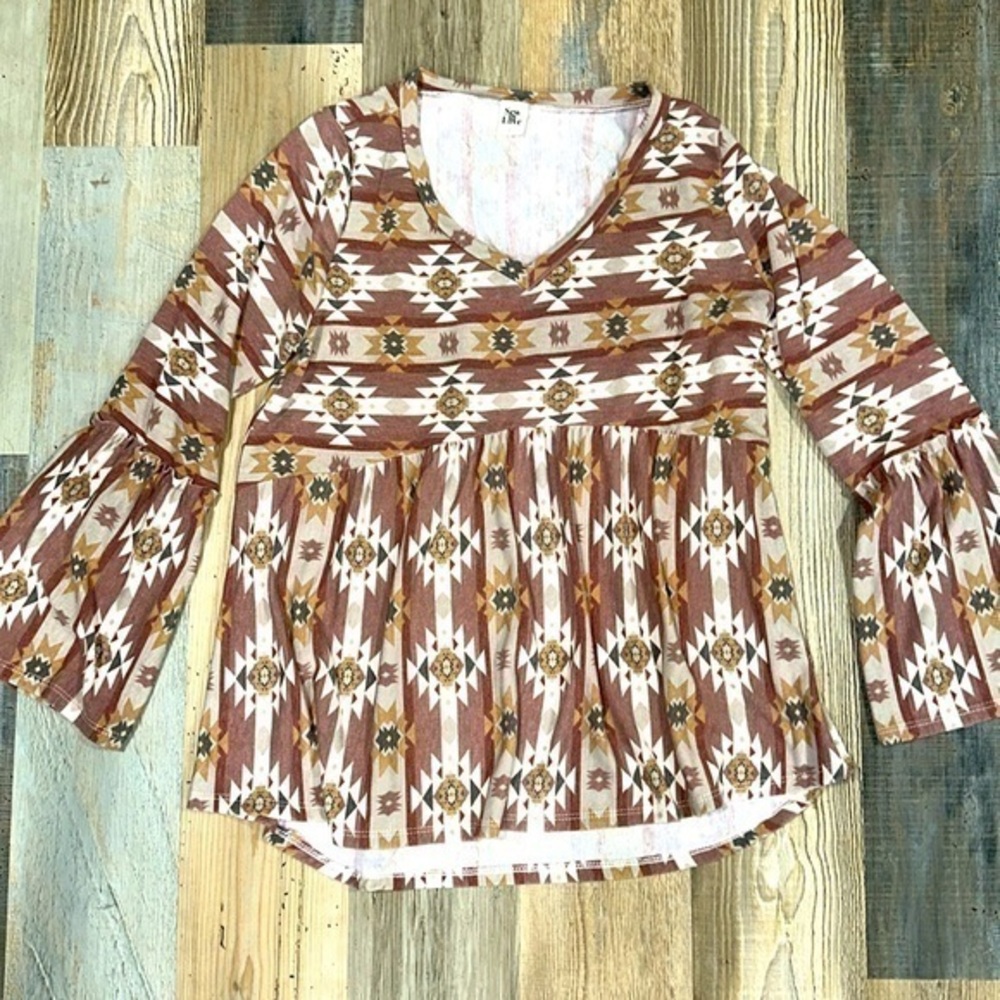 Aztec babydoll ruffle top